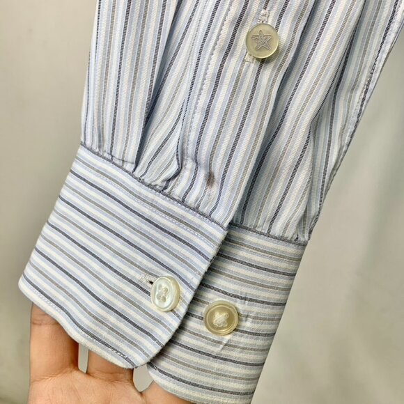 John Varvatos Men's Blue White Striped Long Sleeve Button Down Shirt Size 16 1/2 - Picture 12 of 16